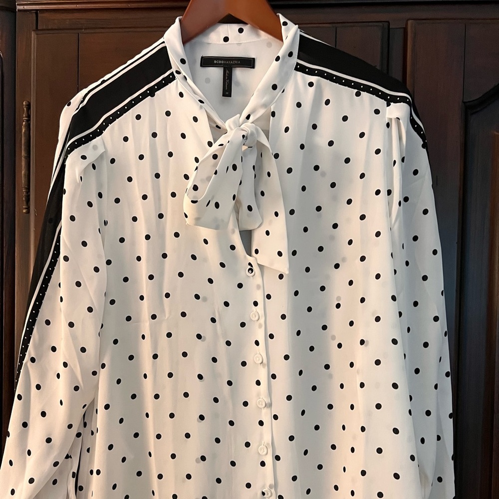 White blouse with black polka dots